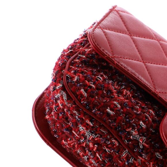 Chanel Chain Handle CC Flap Bag Quilted Lambskin and Tweed Small Red - Picture 7 of 10